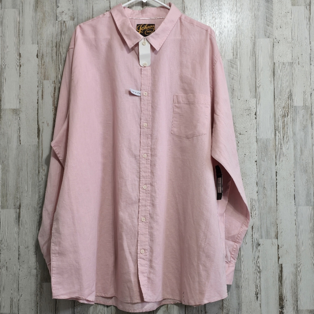 Johnny Bigg Anders Pink Linen Long Sleeve Button Down Shirt Big Tall Size 4XL